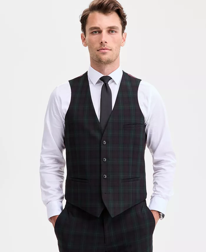 

Мужской жилет Macy's Exclusive в тонкую зелено-бордовую клетку, Slim-Fit Bar Iii