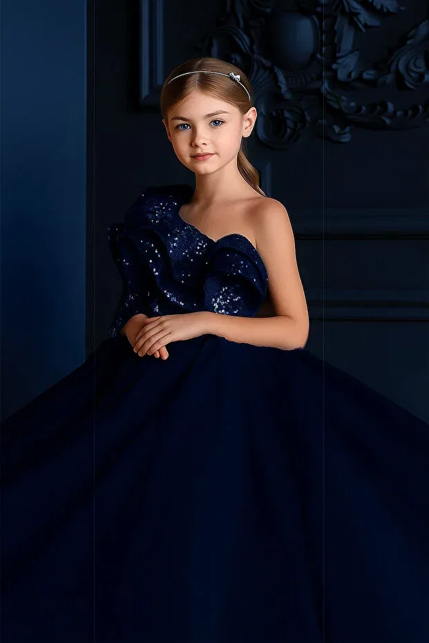 Детское платье для девочек с длинным рукавом Miço Kids, Navy Blue — фото 3