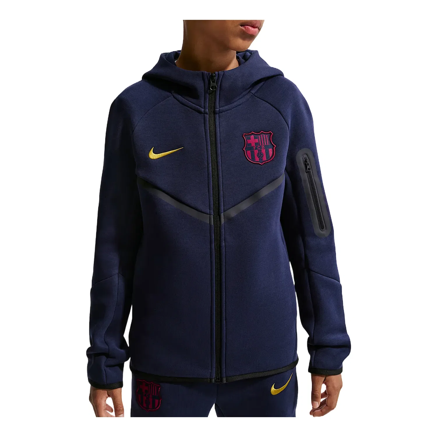 Детское худи F.C. Barcelona Tech Fleece Full-Zip Hoodie 'Blackened Blue Mineral Yellow' Nike, University Blue/Gym Blue/Opti Yellow