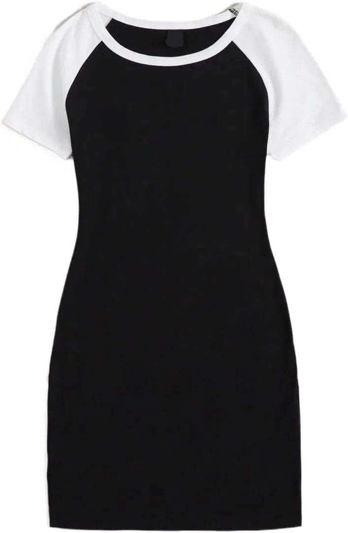 Женское повседневное мини-платье с раглан-рукавом Bodycon, Black and White