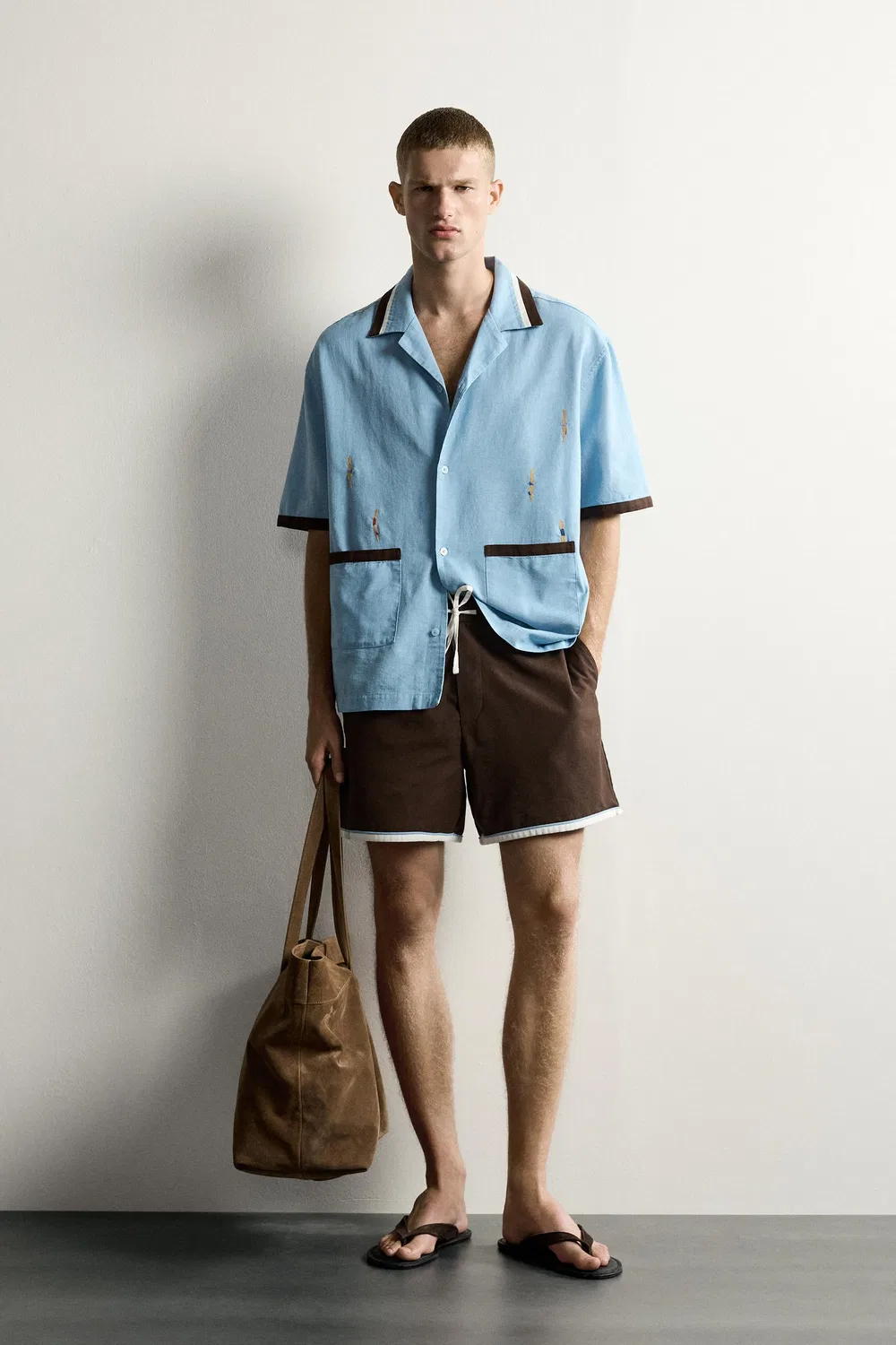 Футболка свободного кроя с вышивкой на спине и спинке-борцовке ZARA, Sky blue