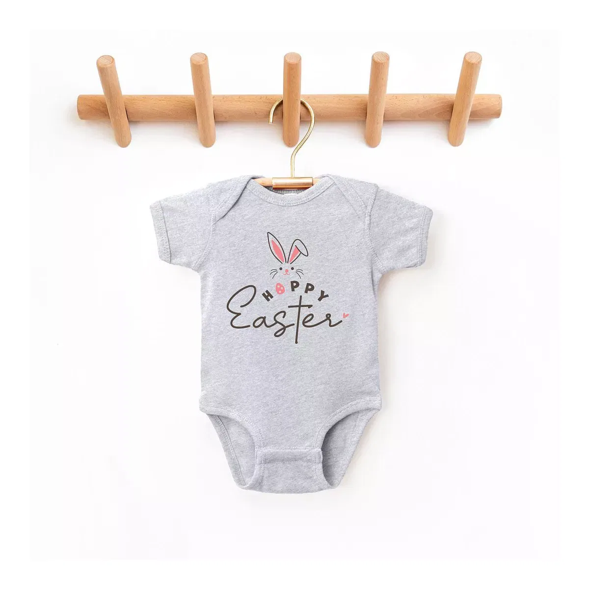 Детский боди с коротким рукавом Hoppy Easter Bunny Egg The Juniper Shop, Heather Grey