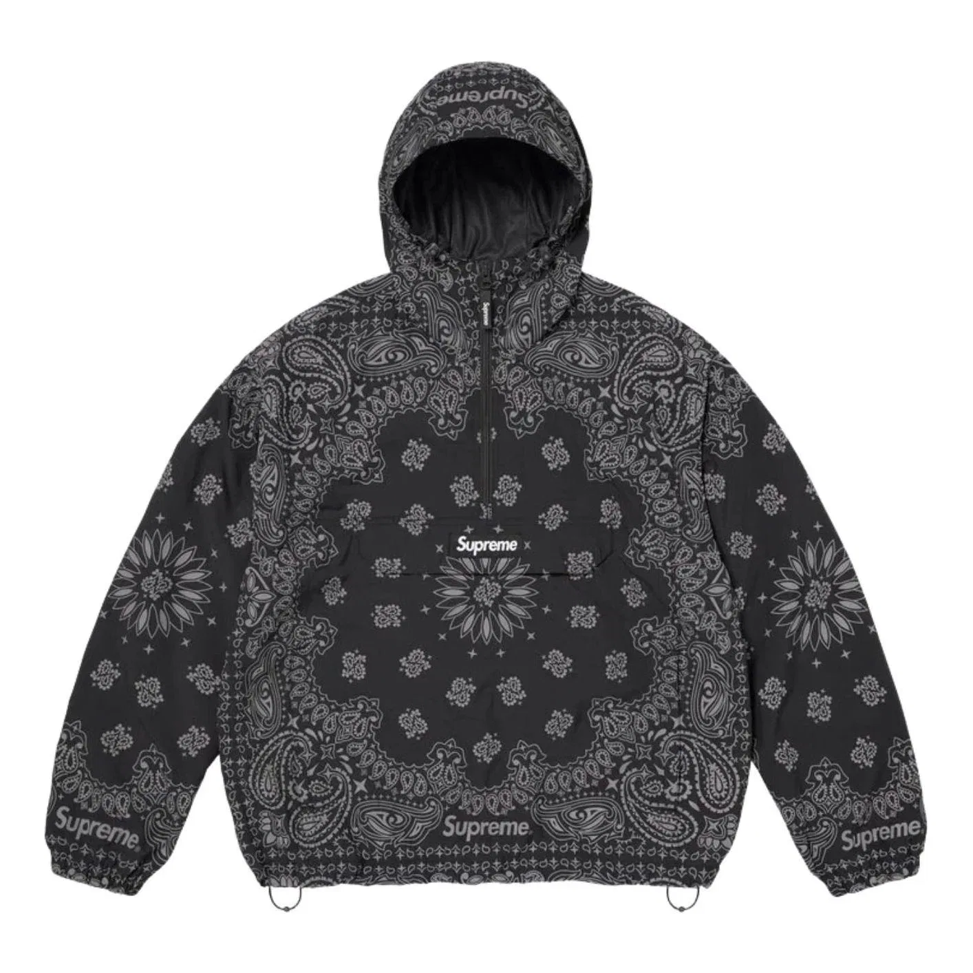 Мужское худи с принтом Supreme SS26 Reflective Bandana Anorak, черный