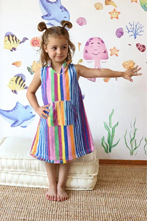 Детское платье-пончо для девочек полосатое Lalinehome, Multicolor — фото 3
