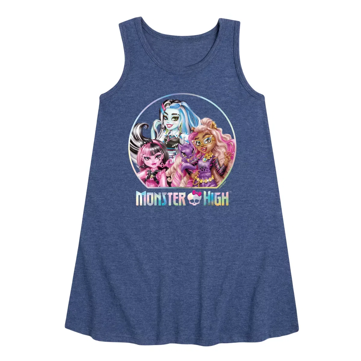 Детское платье-трапеция без рукавов с принтом Monster High, Heather Navy