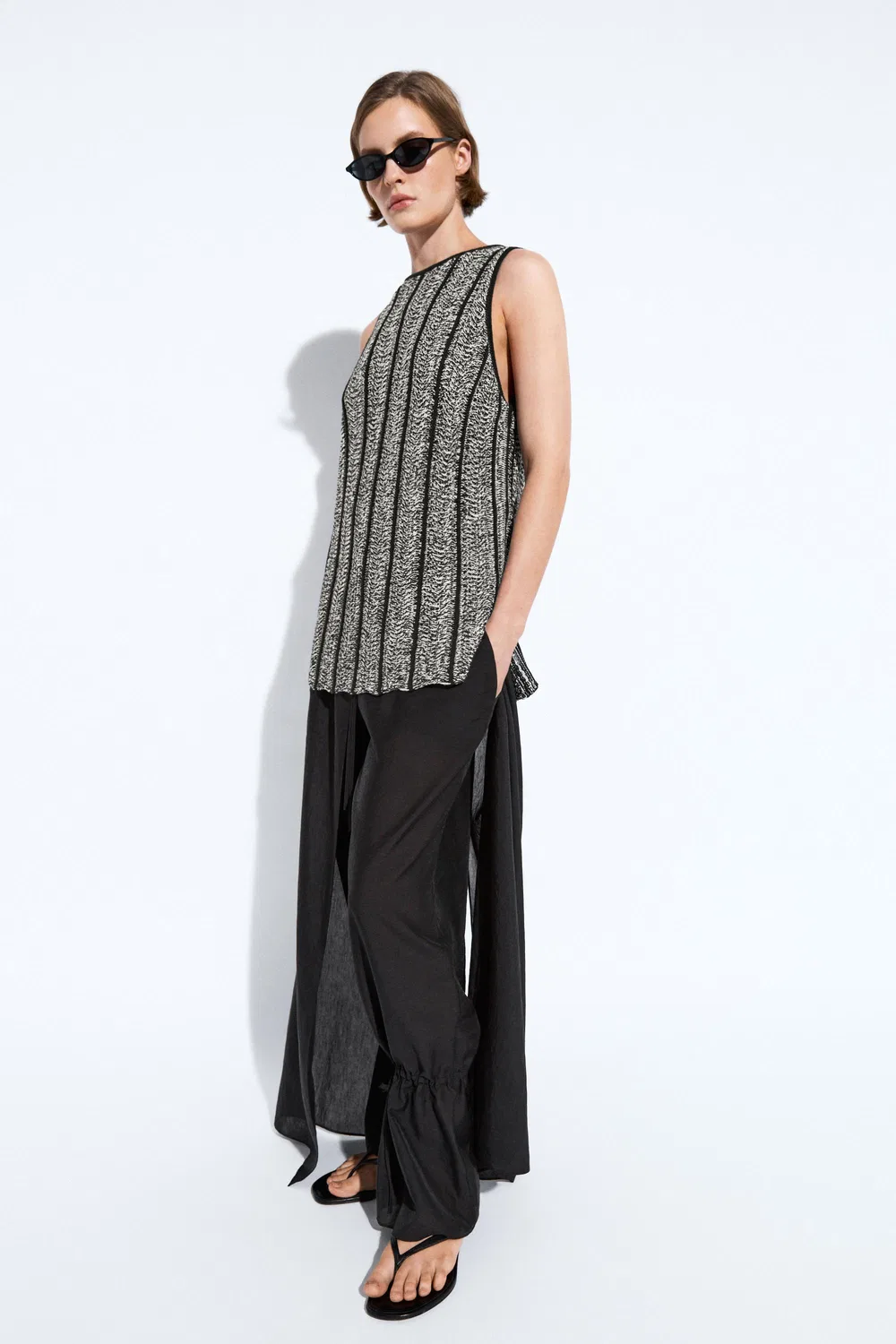 Топ Massimo Dutti Cotton-Blend Flecked Knit, черный