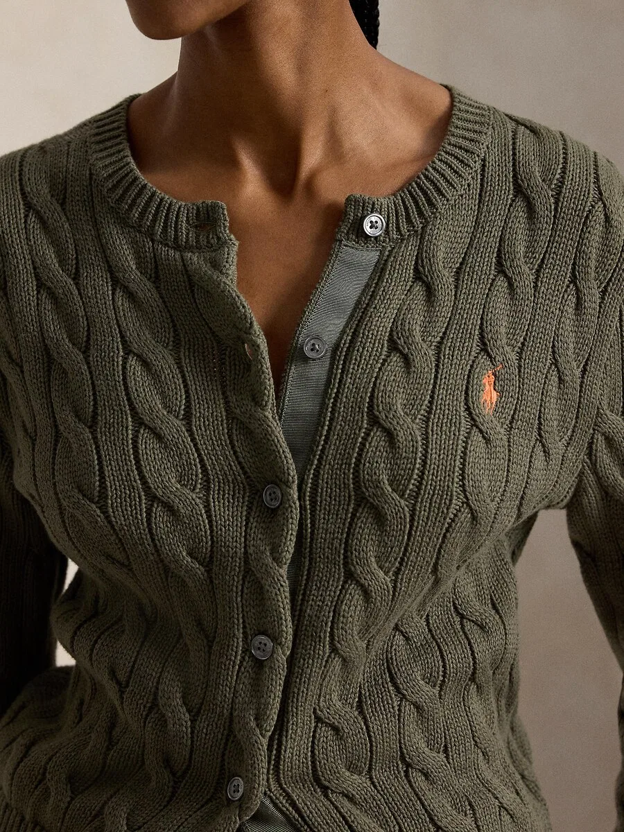 Вязаный кардиган Polo Ralph Lauren оливкового цвета — фото 2