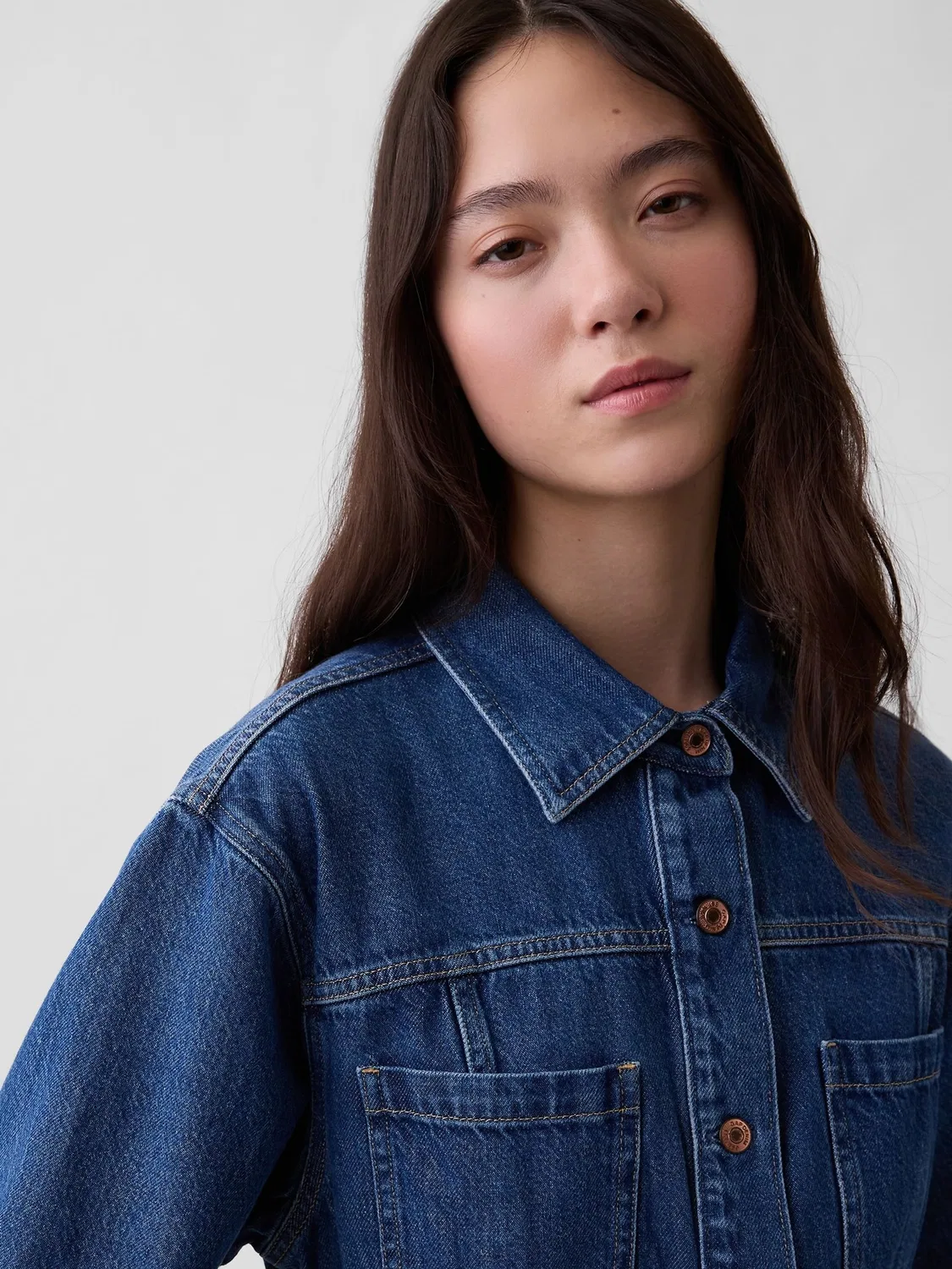 Джинсовая рубашка Gap Blue UltraSoft Denim Pocket, синий — фото 4