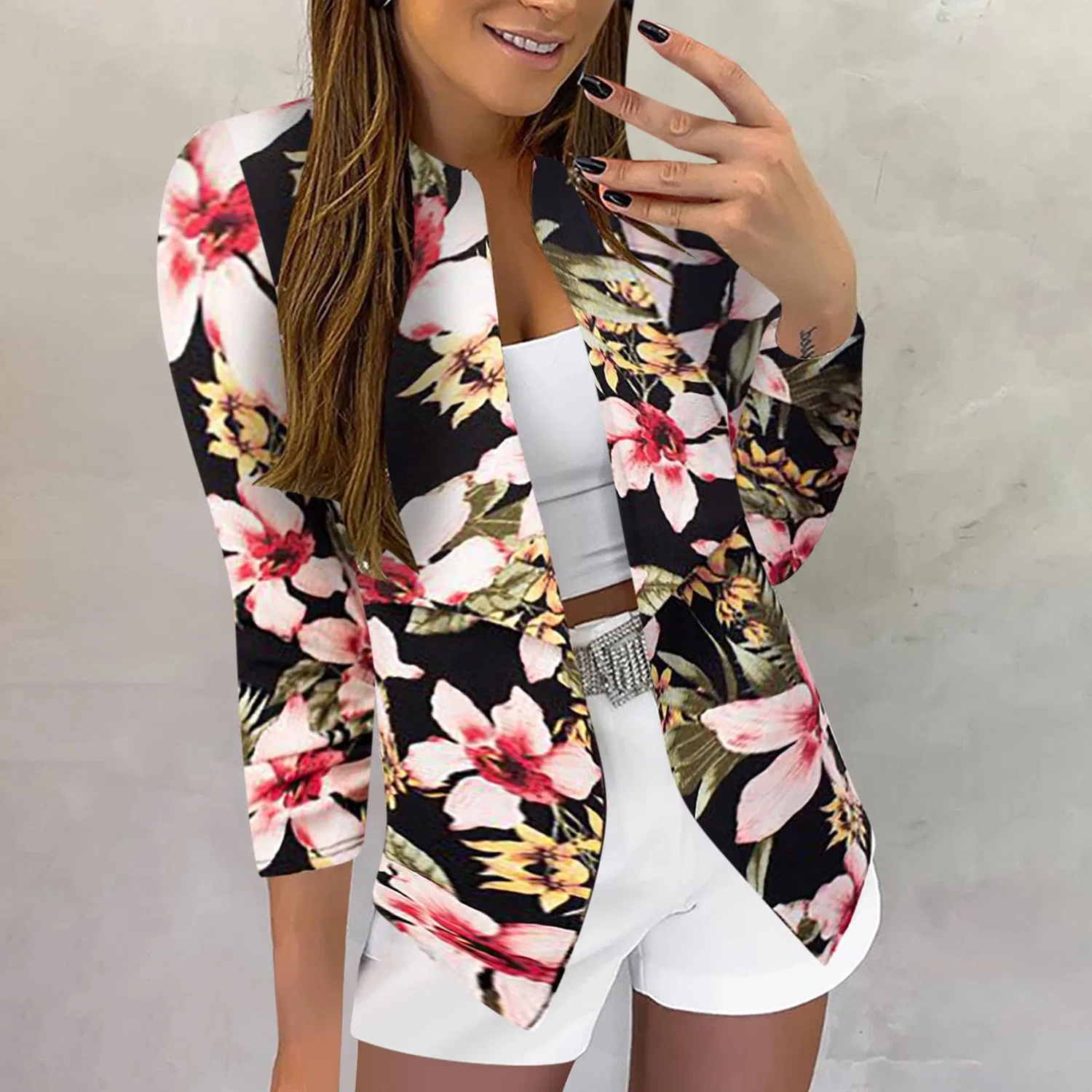 Женский жакет с принтом Elegant 3/4 Sleeve Jackets, rosa — фото 2