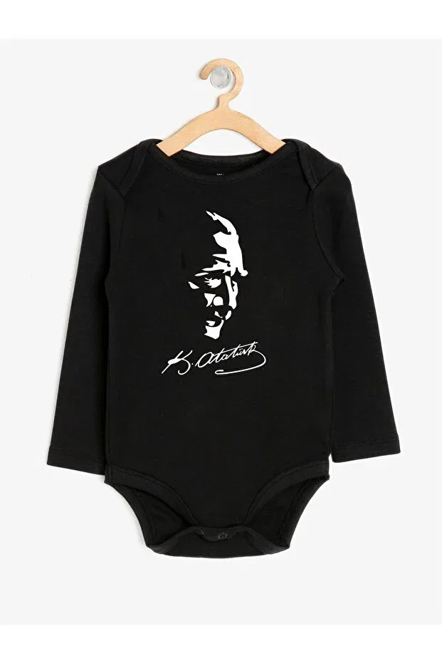 Детское боди с принтом Ataturk printed black baby bodysuit Venüsdijital, Black Long