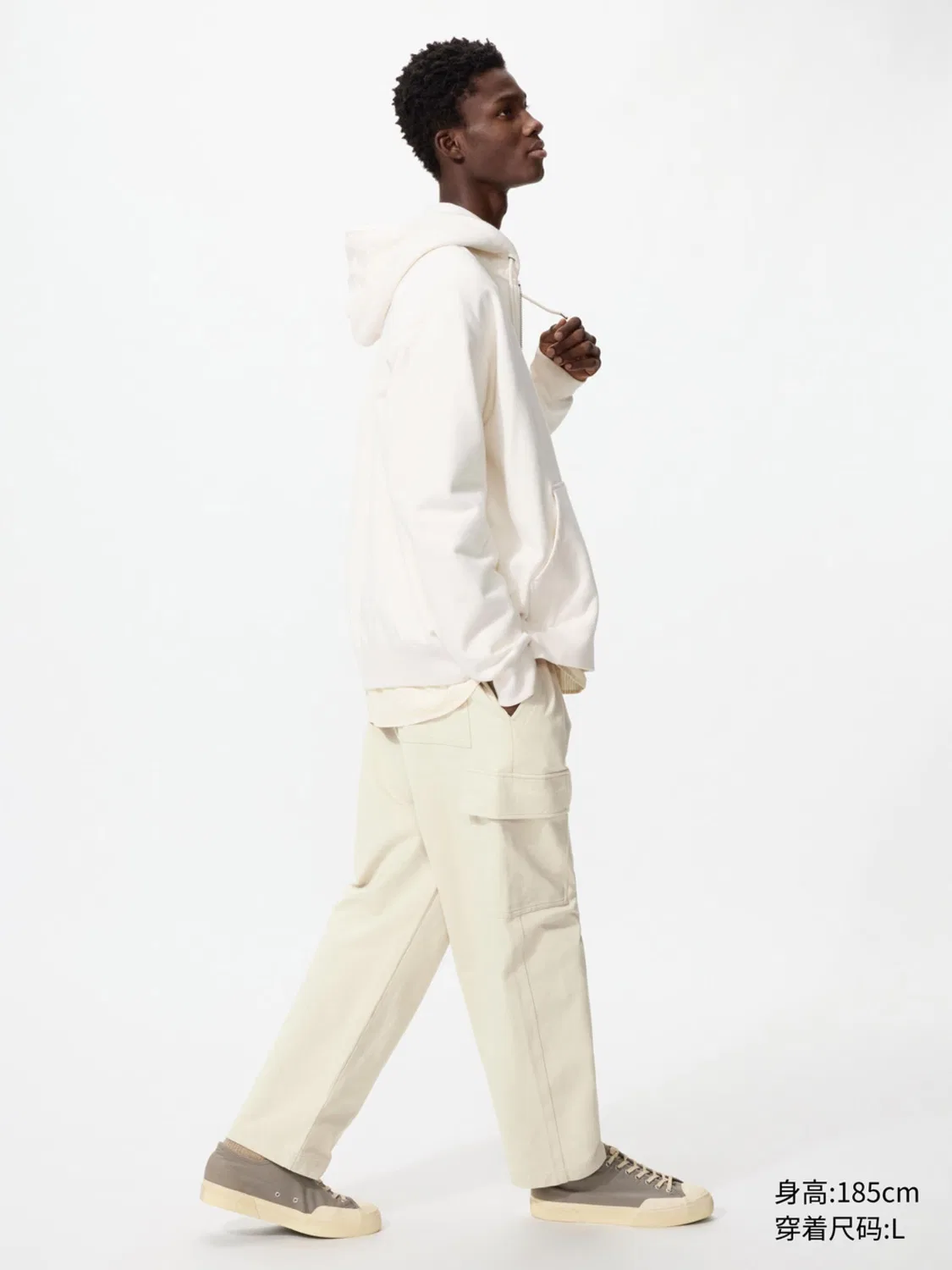Брюки-карго свободные укороченные Uniqlo, молочный — фото 2