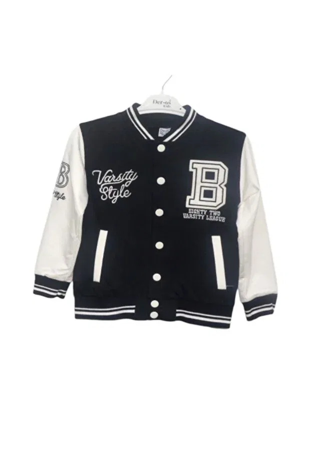 Детское пальто для девочек с принтом Glrb deros black 2ip varsity style printed unisex children's college jacket Yagmurgiyim, Black-20911