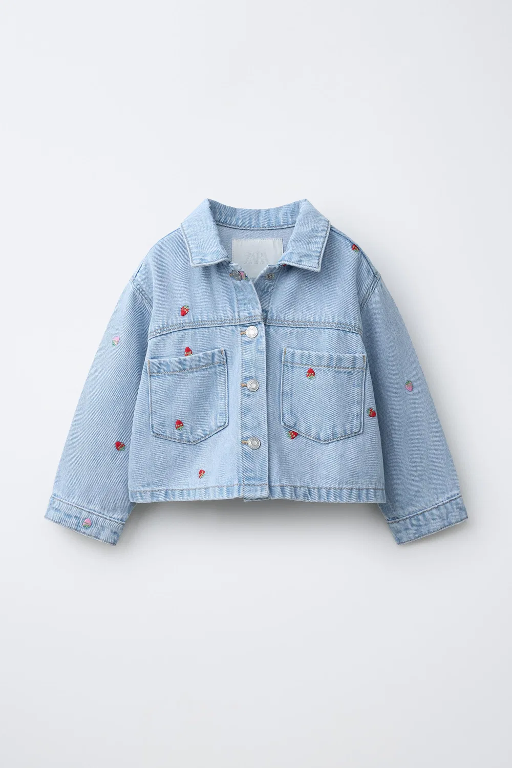 Джинсовая куртка с вышивкой «Клубника» ZARA, Light Blue