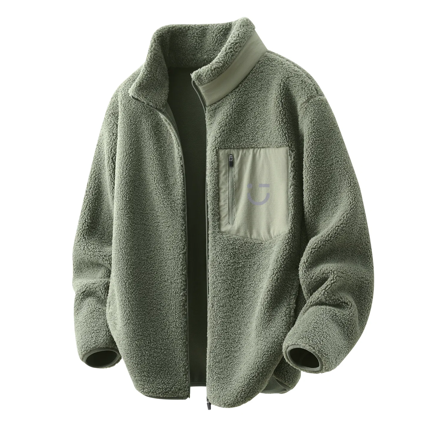 Детское пальто из вельвета с начесом MINISO, Double-Sided Fleece Palm Green (M22 Light Gray Smiley Face Chest Logo)