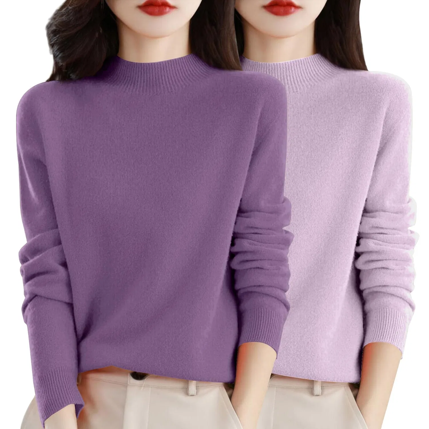 Женский свитер с полугольфом и длинным рукавом, оверсайз, из кашемира, Purple