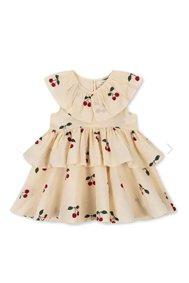 Детское платье для девочек с принтом Cherry Patterned Muslin Fabric Generic Brands, Ecru — фото 3