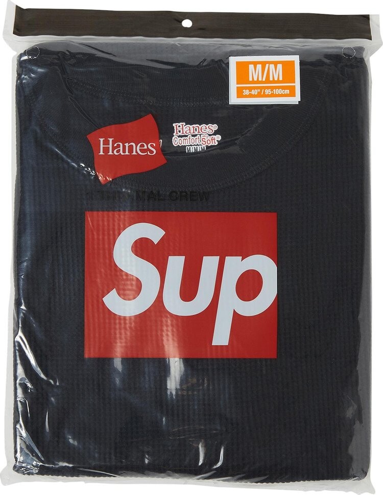 

Толстовка Supreme x Hanes Thermal Crew (1 Pack) 'Black', черный