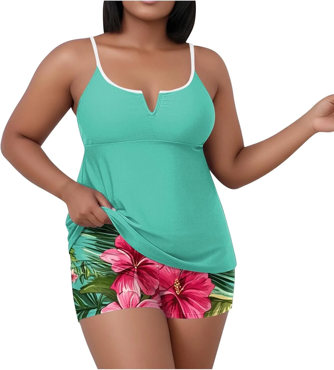 Женский танкини-купальник с высокой талией и контролем живота Plus Size, A03_green