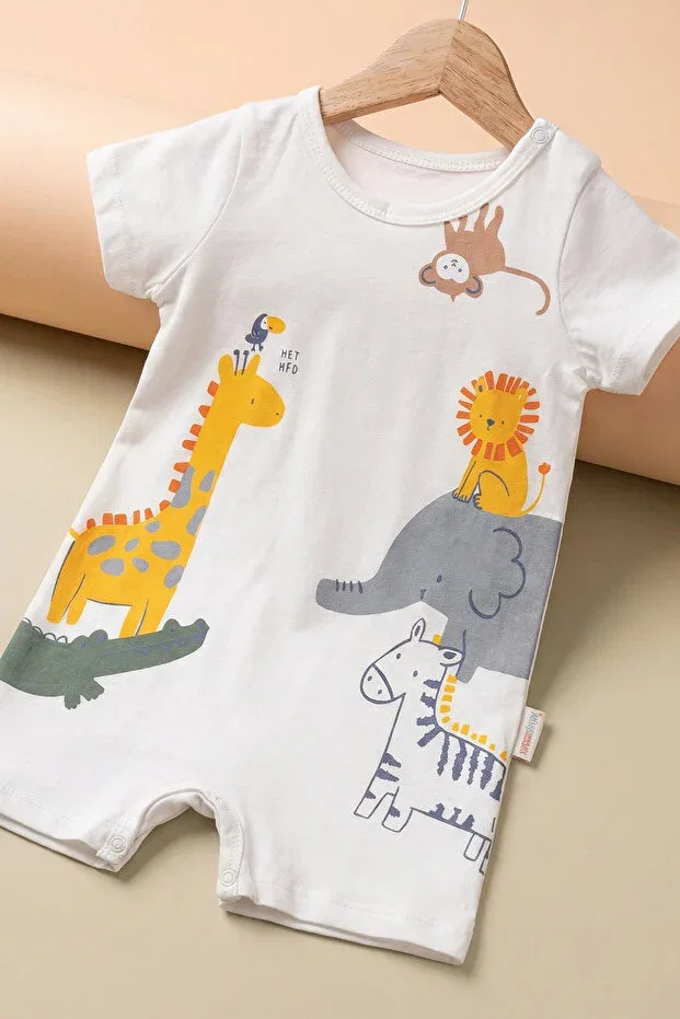 Детский комбинезон для мальчиков с принтом Tuabella, White Men's Summer Jumpsuit With Giraffe And Lion Print — фото 3