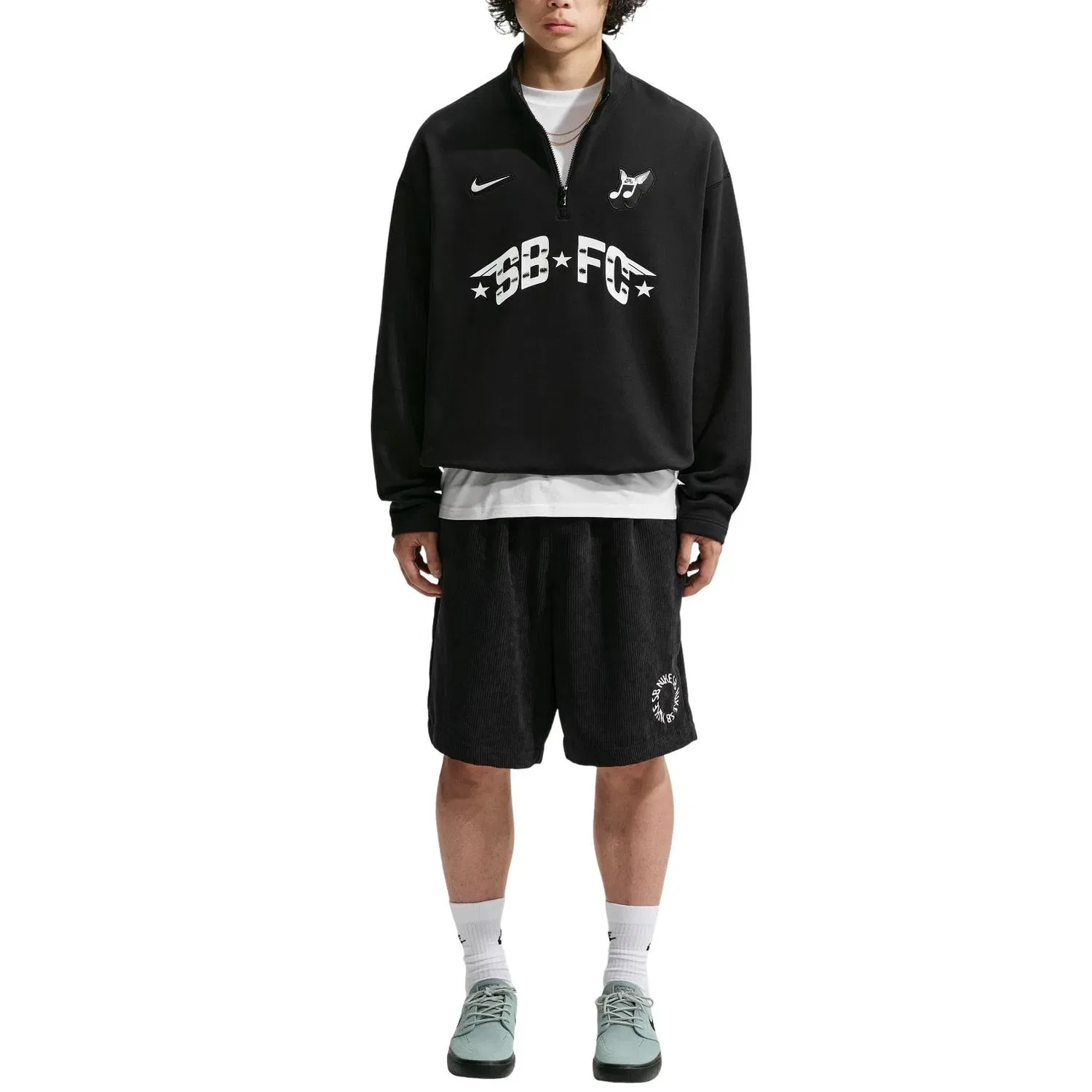 Мужской футерный свитшот с флисовой подкладкой Nike SB Skate 1 2-Zip, черный — фото 3