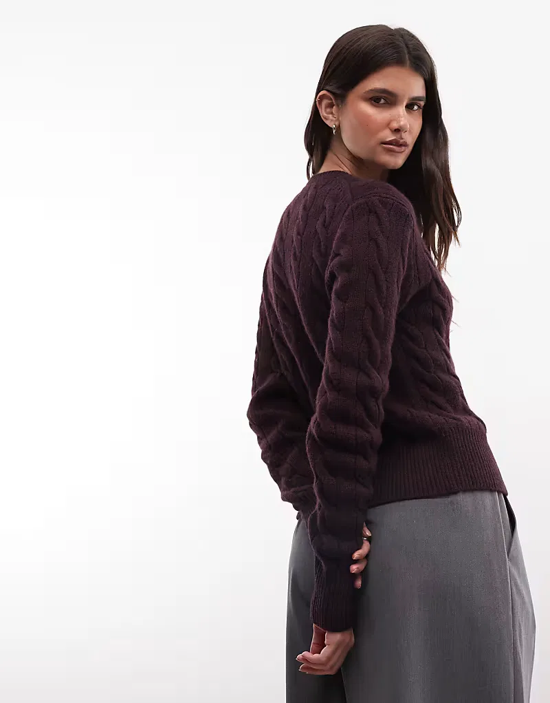 Кардиган Polo Ralph Lauren с логотипом Icon, связанный косами, из шерсти, коричневый — фото 4