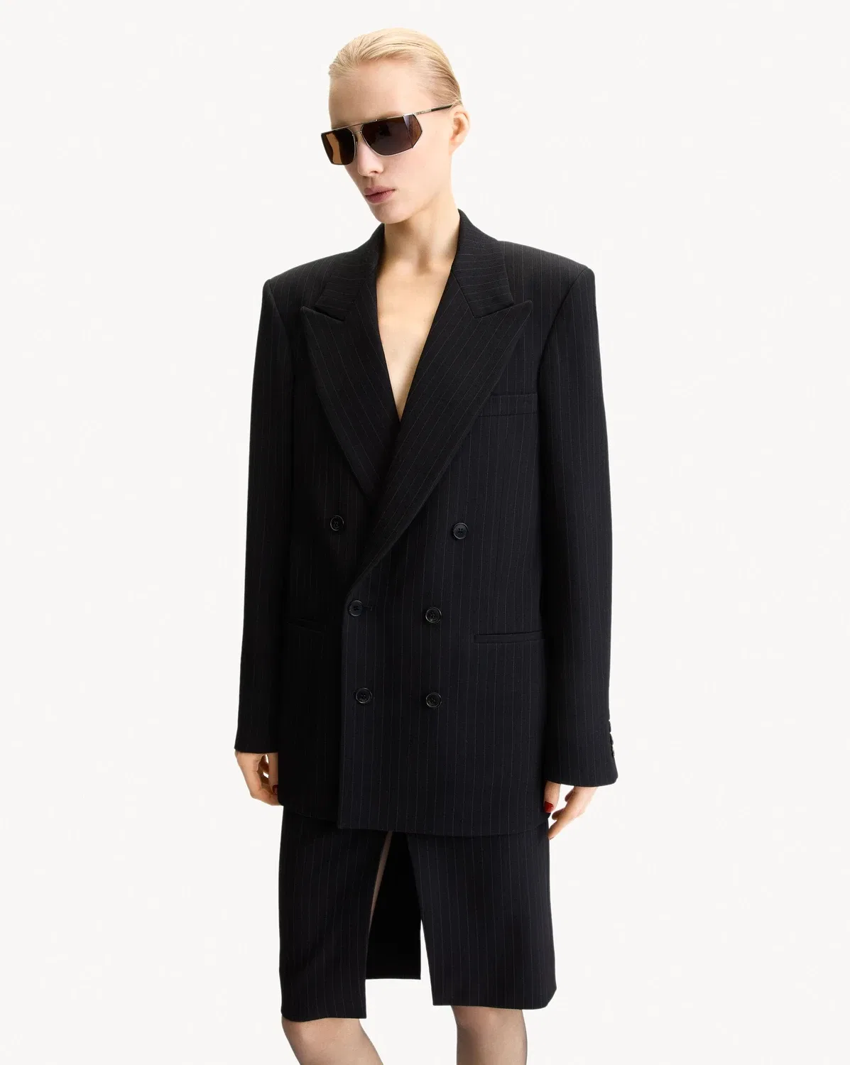 Приталенный пиджак из шерсти в полоску мелом Saint Laurent, черный — фото 2