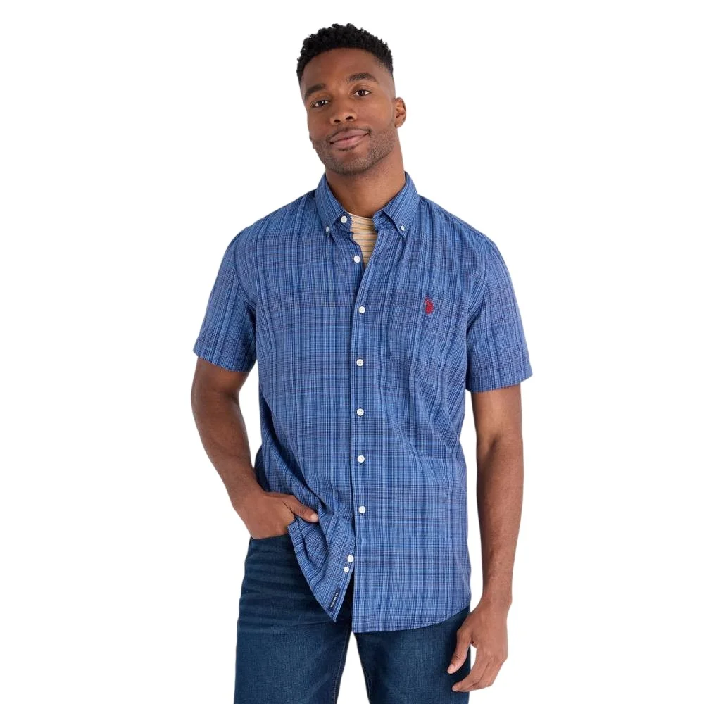 Мужская рубашка с коротким рукавом U.S. Polo Assn. Yarn Dye Cotton Short Sleeve, насыщенный синий