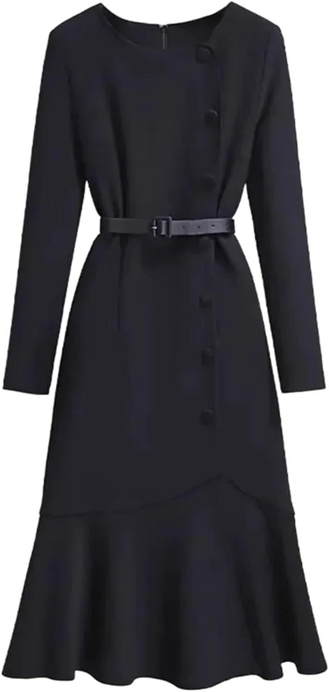 Женское платье миди из шерсти Slim Fit, Black