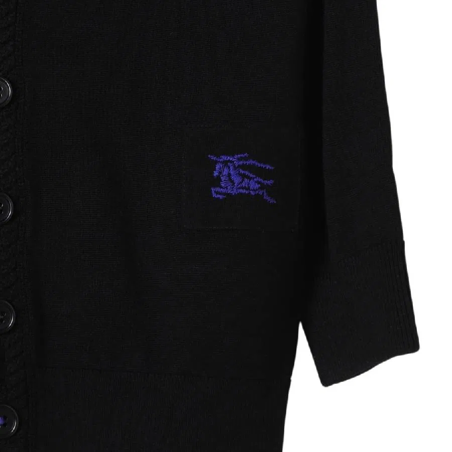 Кардиган шерстяной с V-образным вырезом Kids EKD Embroidered Cable Burberry, Black — фото 3