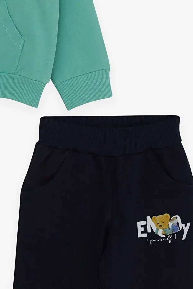 Детский комплект спортивного костюма для мальчиков с принтом Teddy Bear Printed Breeze, Mint Green — фото 4