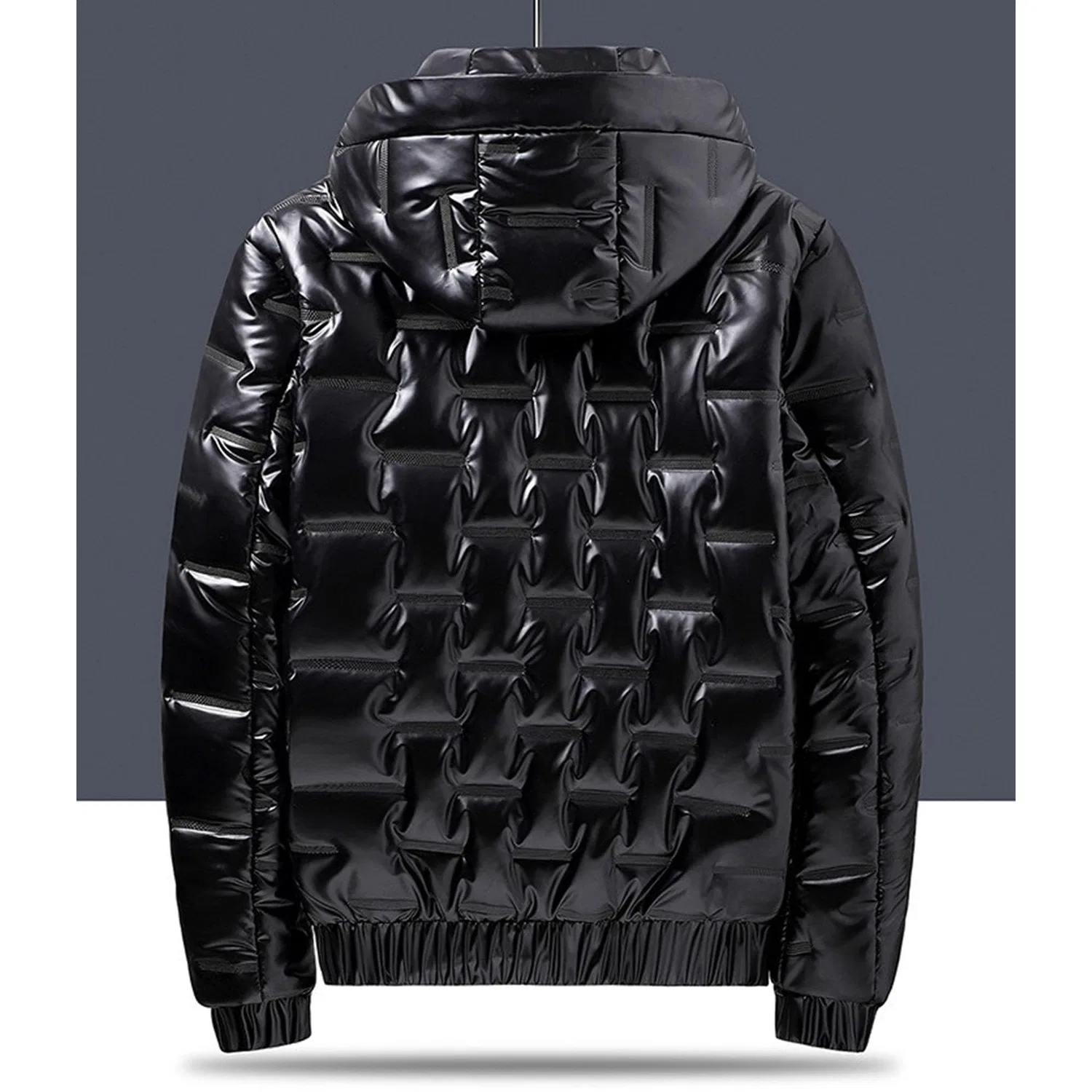 Мужская куртка с капюшоном и металлическим блеском, модель Thermal Shiny Hooded Down Jacket, Black A — фото 3