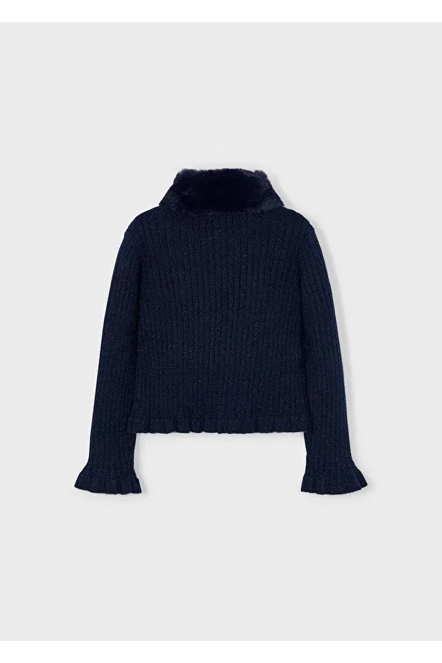 Детский кардиган для девочек вязаный с отстегивающимся воротником Mayoral, Navy Blue — фото 2