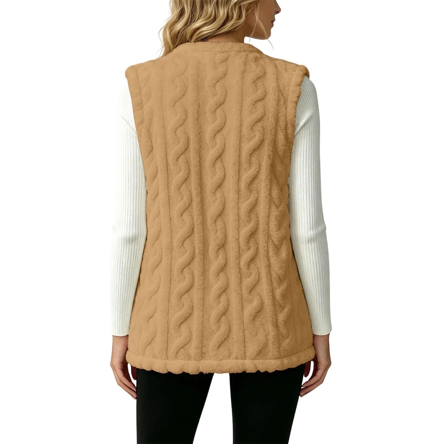 Женский безрукавный жилет из флиса UK Teddy Fuzzy Vest, cachi — фото 2