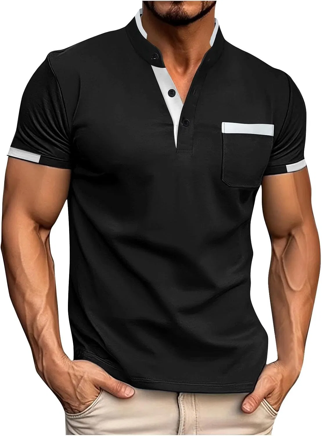 Мужская спортивная футболка с пуговицами Henley, Black