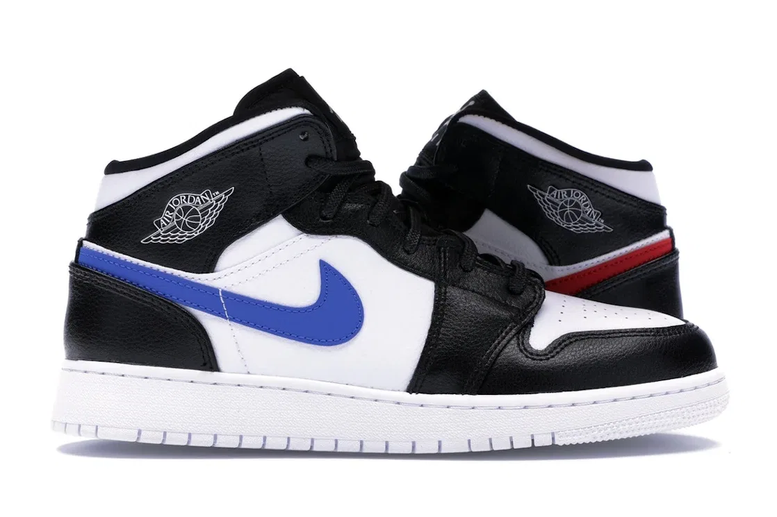 Детские кроссовки с цветной вставкой Jordan 1 Mid Jordan, Black/White-University Red-Tour Yellow