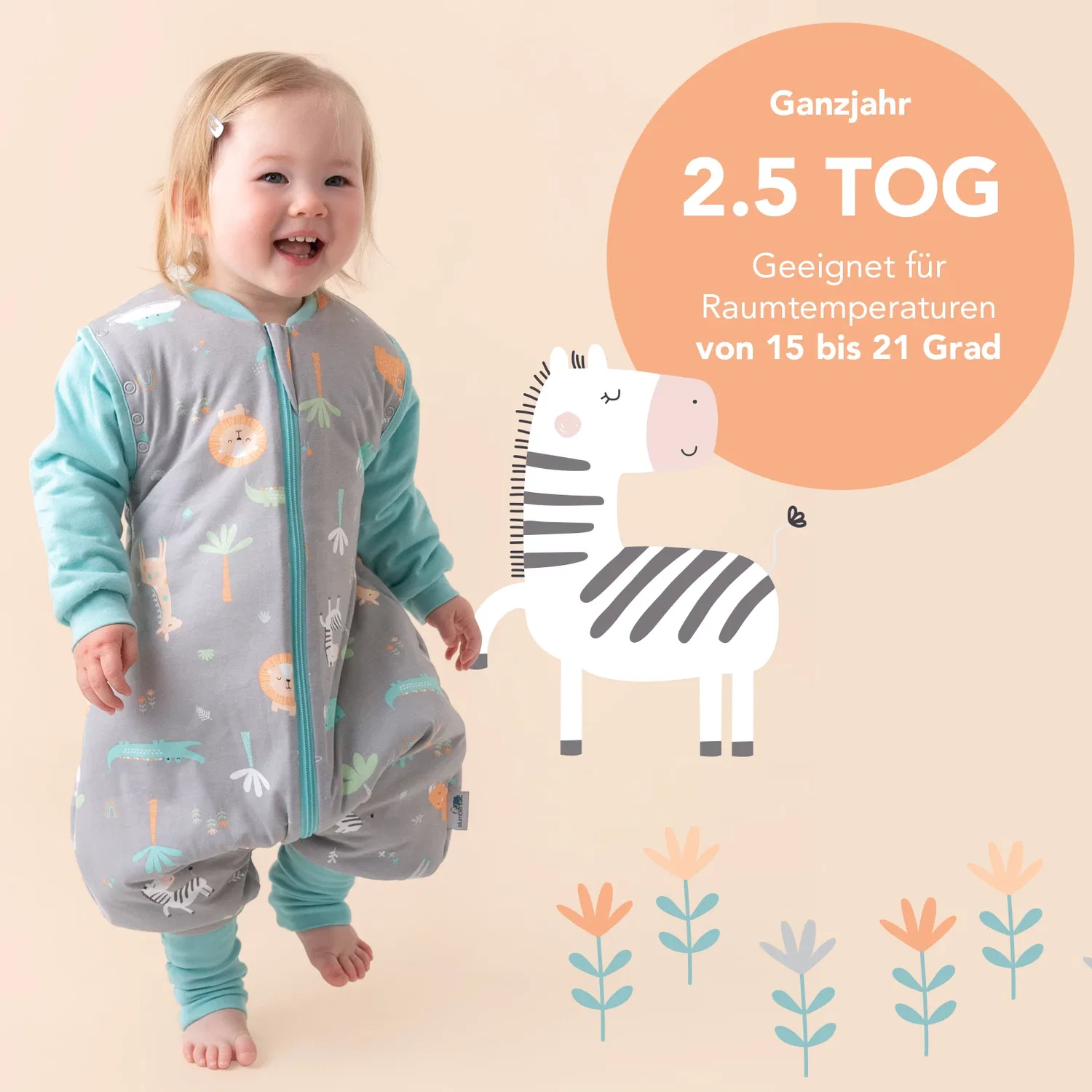 Спальный мешок с ножками и отворотами, 2.5 TOG Schlummersack, бирюзовый — фото 4
