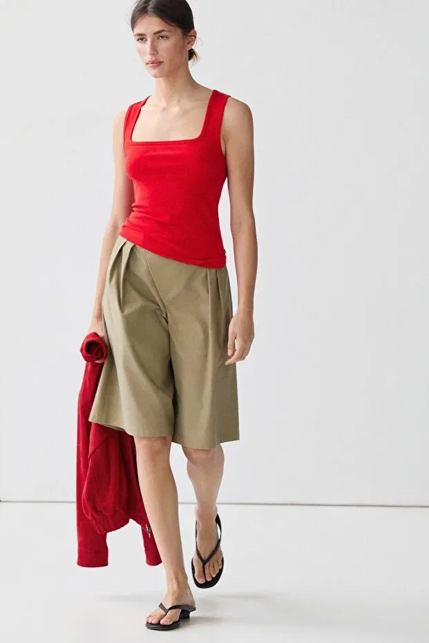 Женский топ с квадратным вырезом клетчатый Massimo Dutti, Red — фото 2