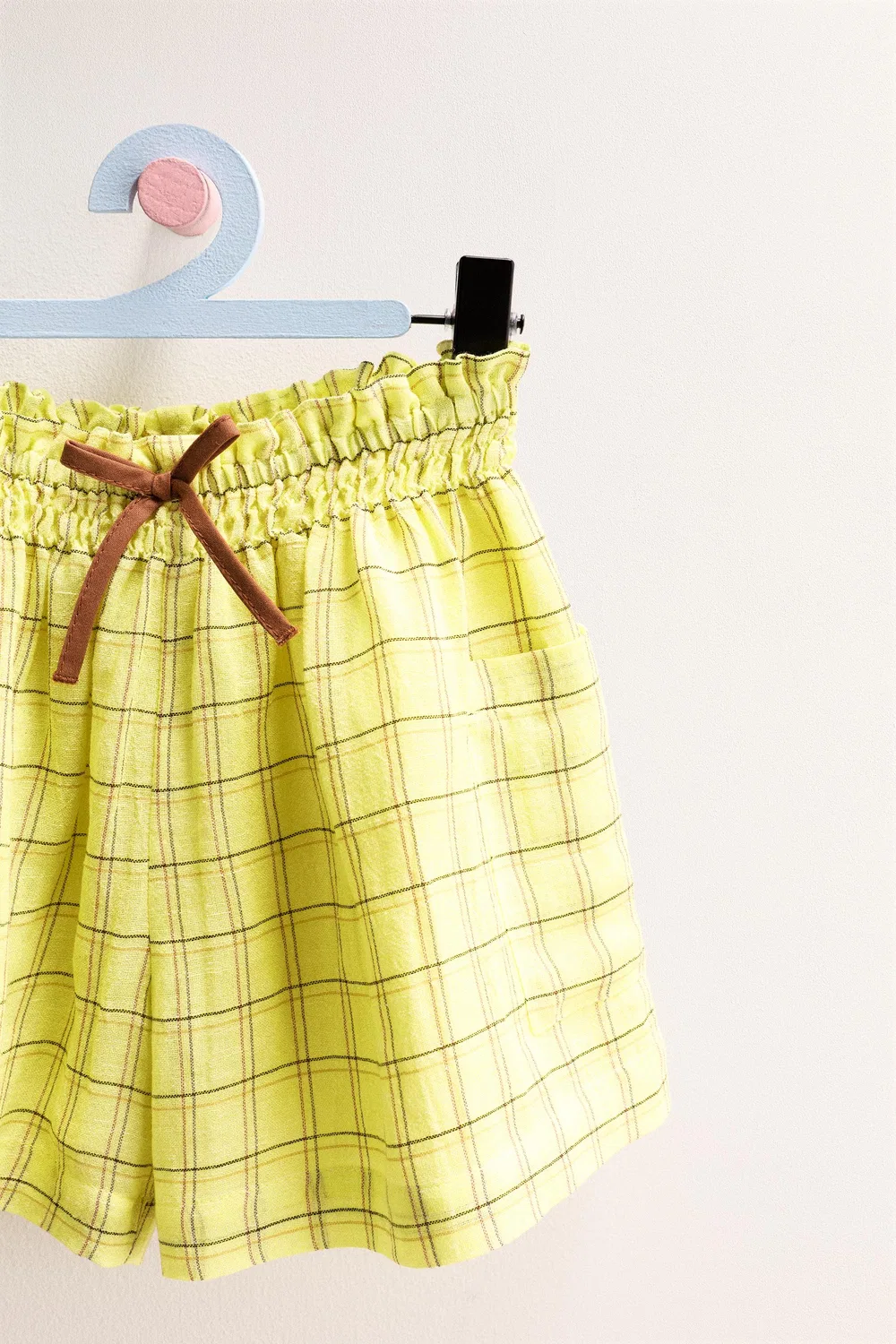 ZARA TIMELESS - Шорты-бермуды из льняной смеси в клетку, Lime — фото 3