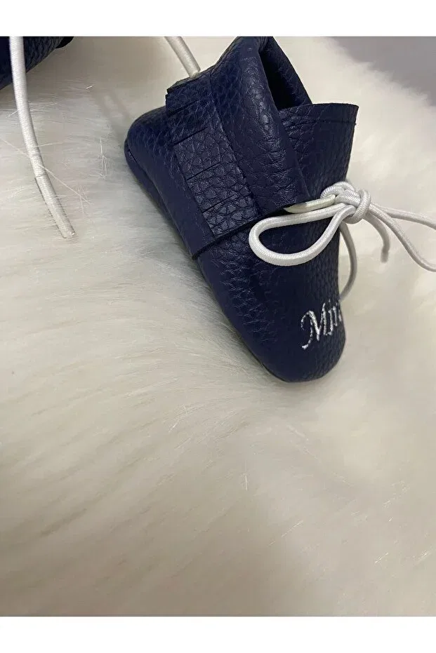 Детские тапочки-мокасины для девочек из эко-кожи Betülün Diktikleri, Navy Blue — фото 2