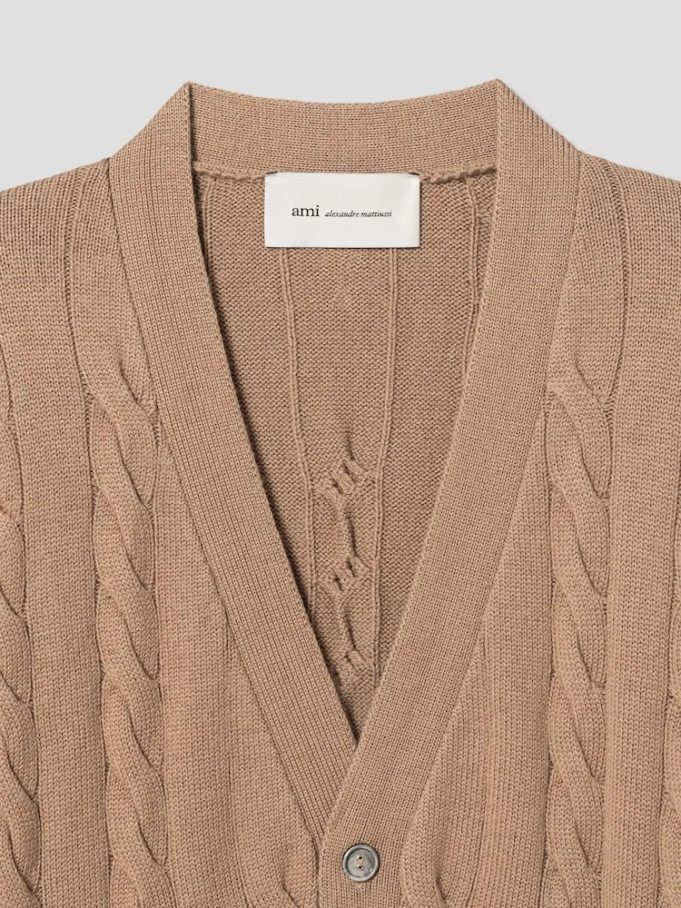 Кардиган Cable Stitch Cardigan AMI PARIS, Camel — фото 3