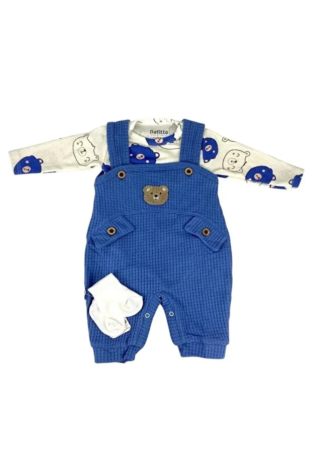 Детский комбинезон для мальчиков с принтом Bear patterned baby boy 3-piece romper set Arin Baby, Navy Blue — фото 2