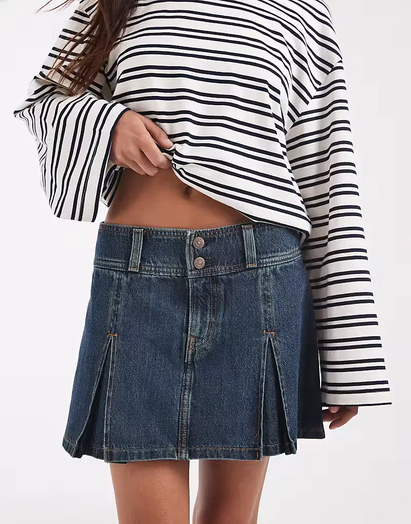 Мини-юбка из плиссированного денима Levis, темно-синий — фото 3