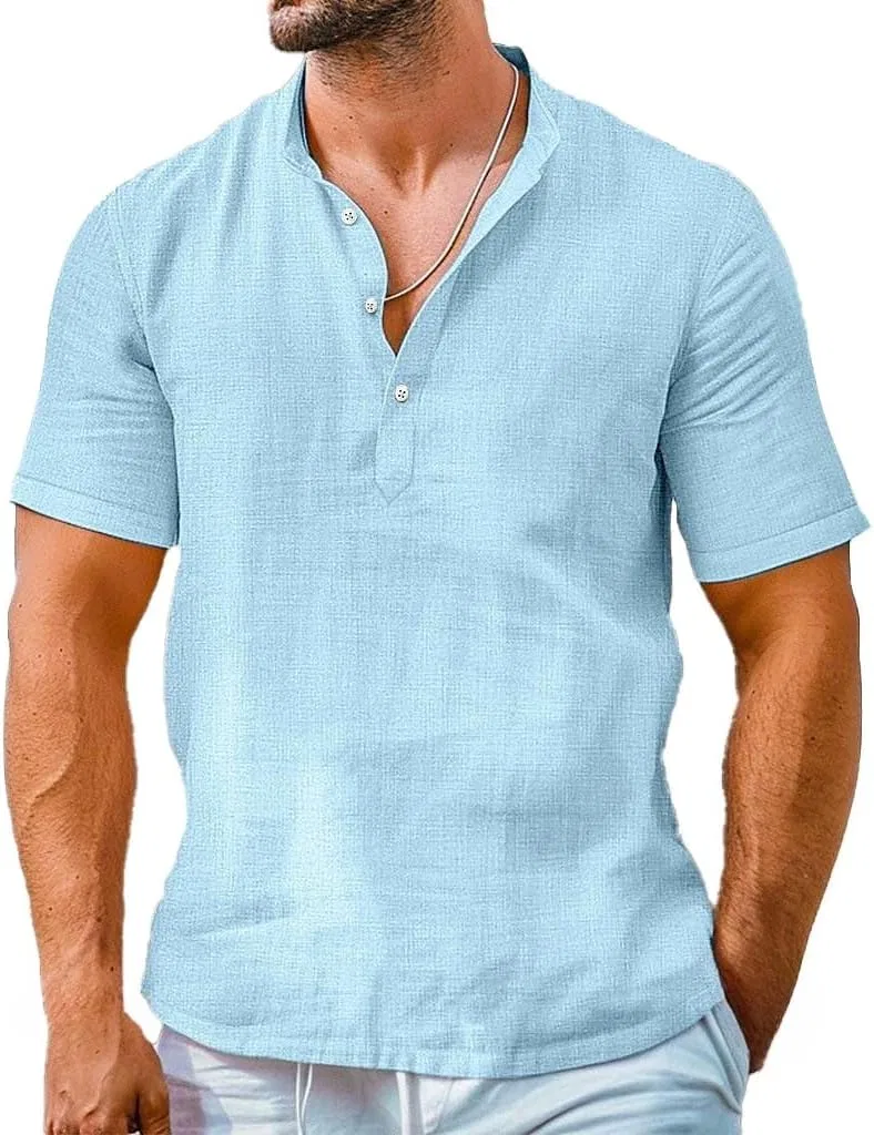 Мужская хлопковая рубашка-поло с коротким рукавом Hippie Beach, Light Blue