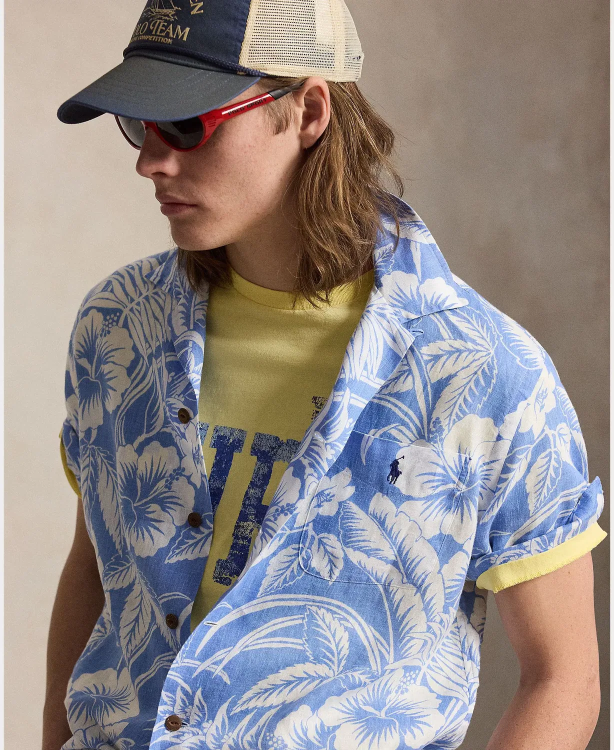 Мужская рубашка с коротким рукавом с принтом Polo Ralph Lauren, Azul Claro — фото 3