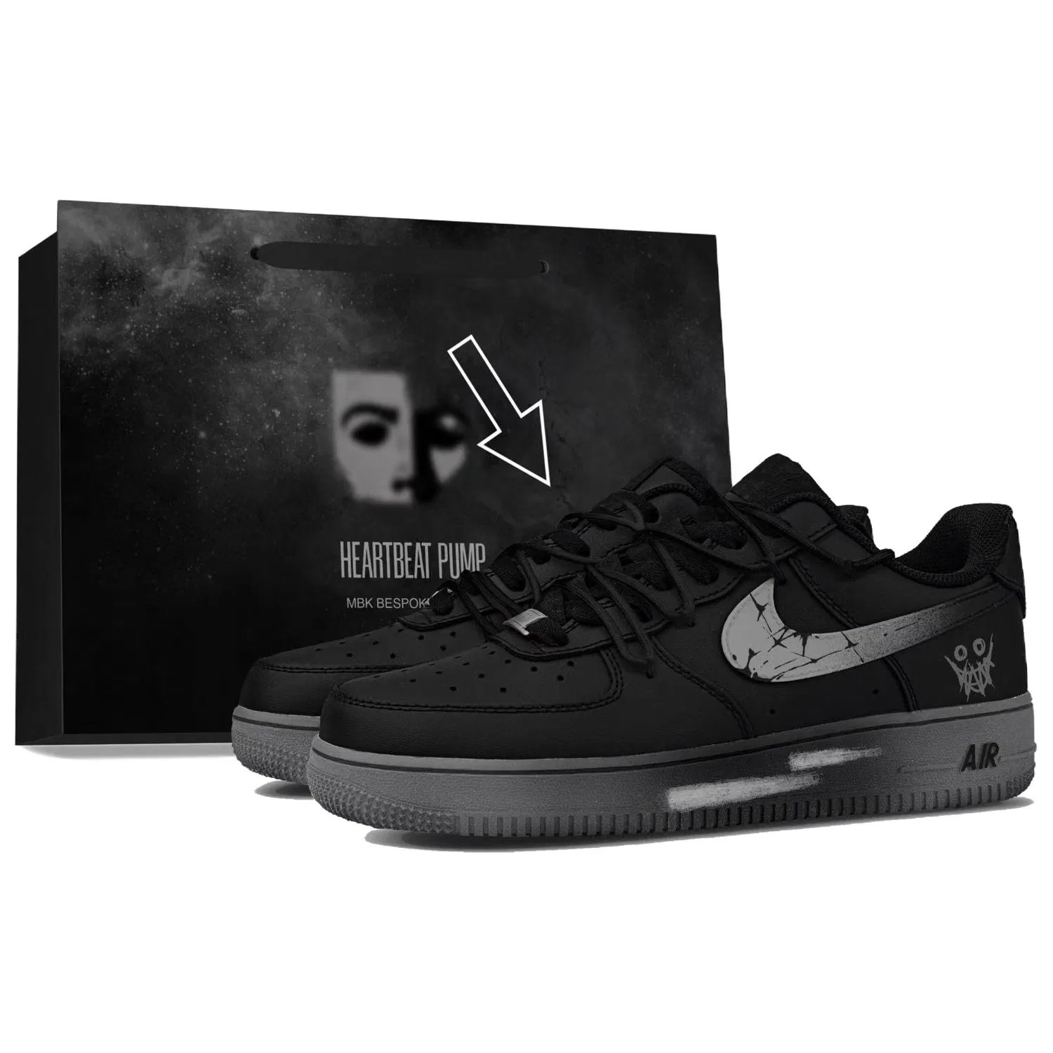 Детские кроссовки для скейтбординга Nike Air Force 1 Low Top, Matte Black-Necessary Evil