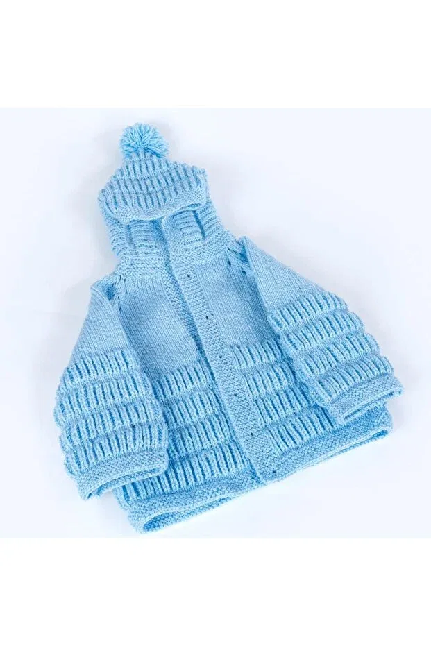 Детский кардиган для мальчиков с капюшоном Hand knitted hooded boy's cardigan Evitle, Blue