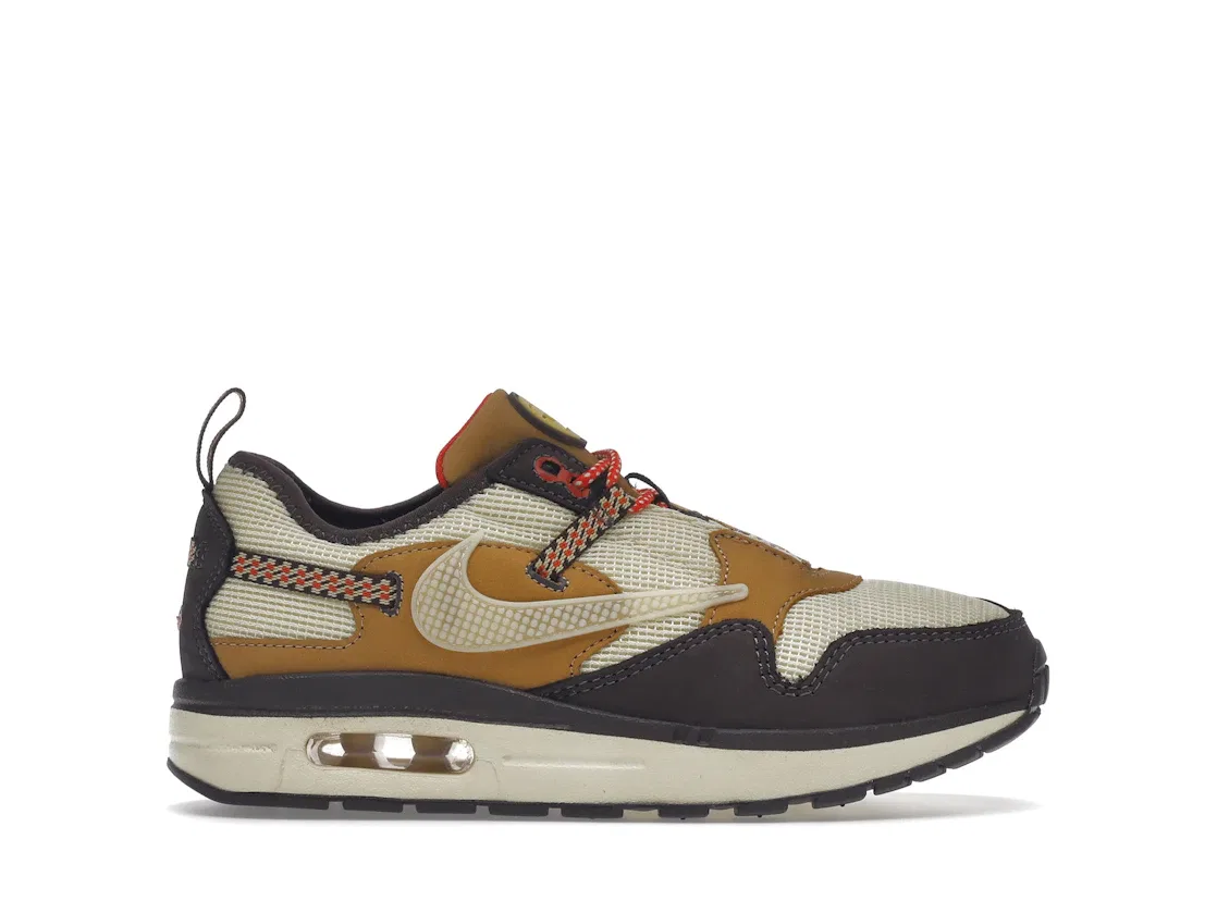 Детские кроссовки с принтом Nike Air Max 1 Travis Scott Cactus Jack Nike, Baroque Brown/Lemon Drop/Wheat/Chile Red