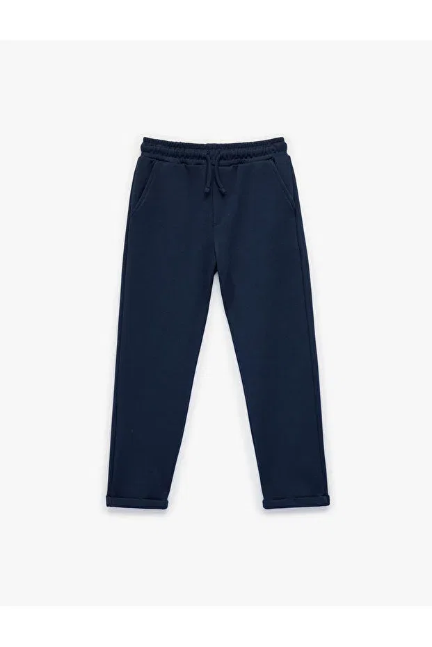 Детские спортивные штаны для мальчиков с принтом Pike Fabric Elastic Waist Tied Double Leg Pocketed Sweatpants Koton, Navy Blue