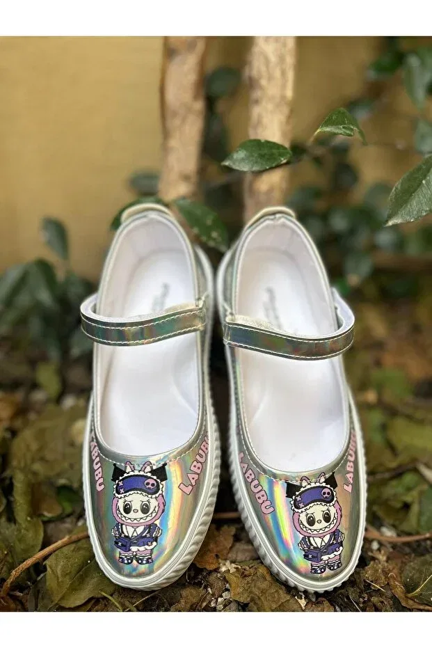 Детские балетки для девочек с принтом Labubu Girl's Hologram Shiny Scarpe Magiche, Silver — фото 3