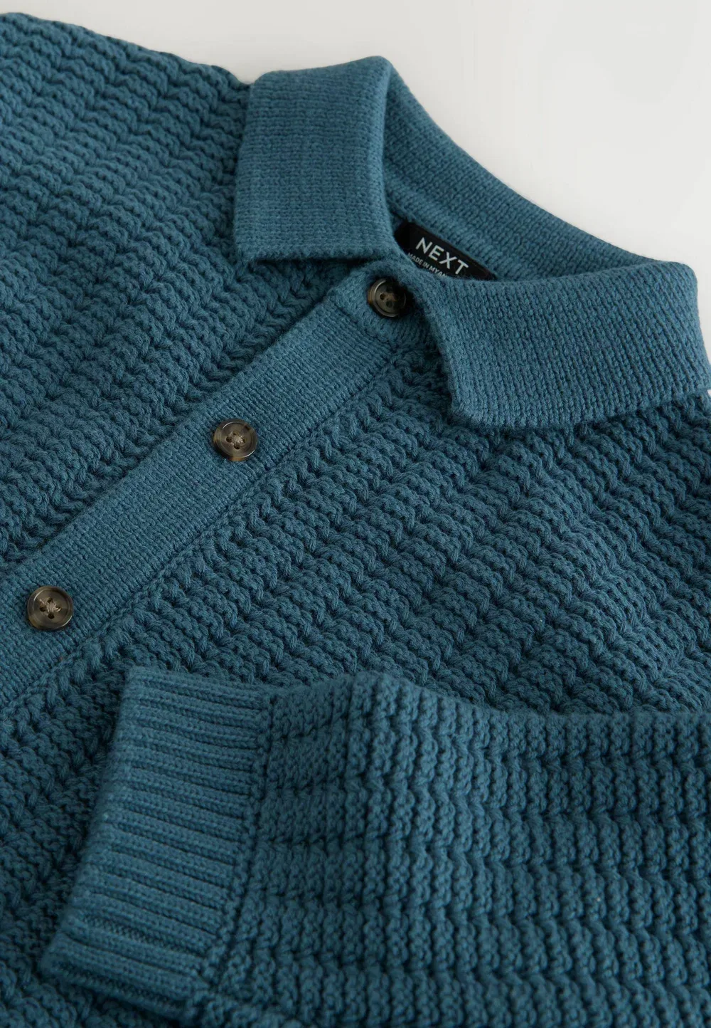Повседневный крой - вязаная рубашка-поло на пуговицах - кардиган Next, Teal Blue — фото 2
